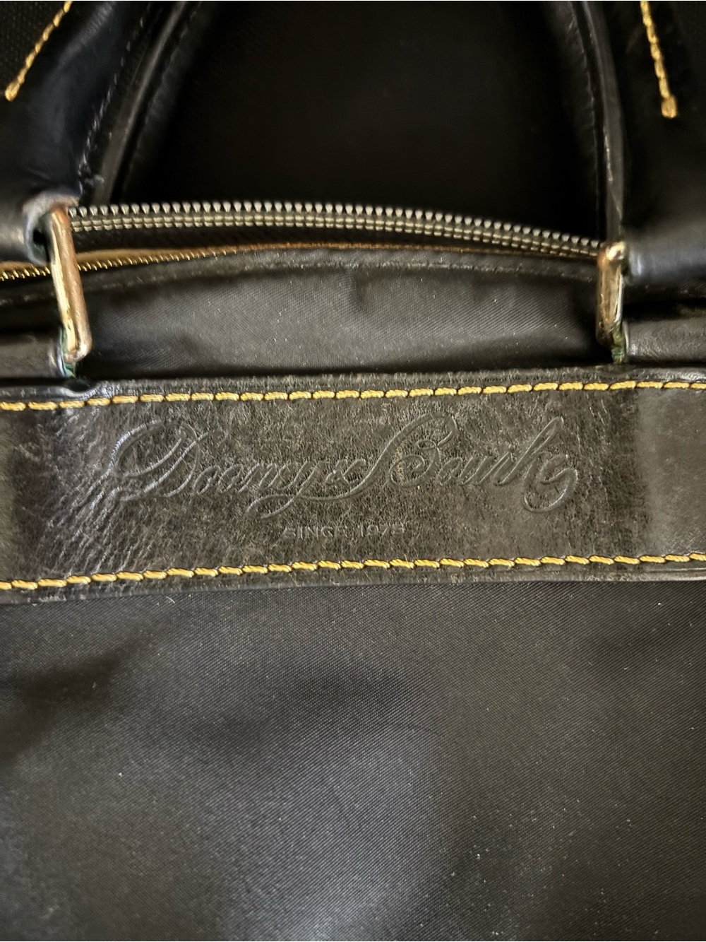 Dooney & Bourke Black Shoulder Bag with Yellow Stitching